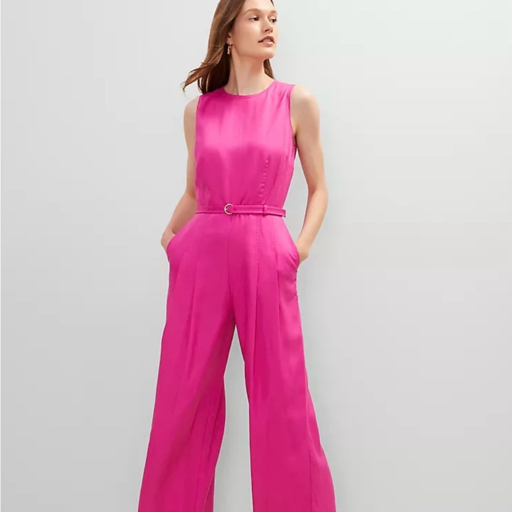 Ann Taylor Vibrant Pink Belted Jumpsuit